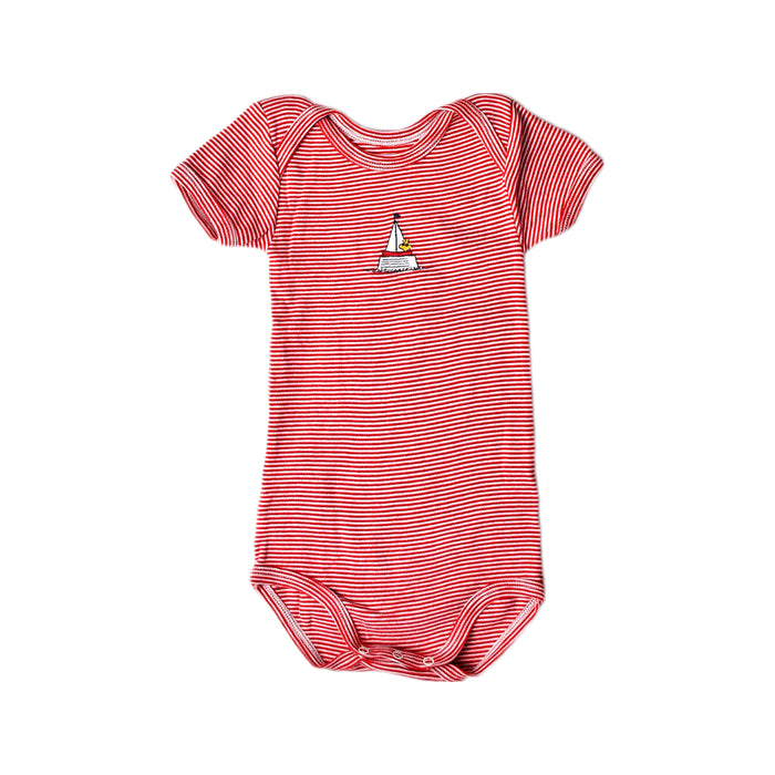 A Red Short Sleeve Bodysuits from Petit Bateau in size 12-18M for boy. (Front View)
