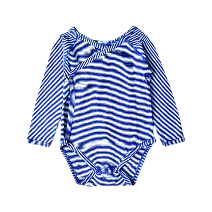 A Blue Long Sleeve Bodysuits from Petit Bateau in size 6-12M for boy. (Front View)