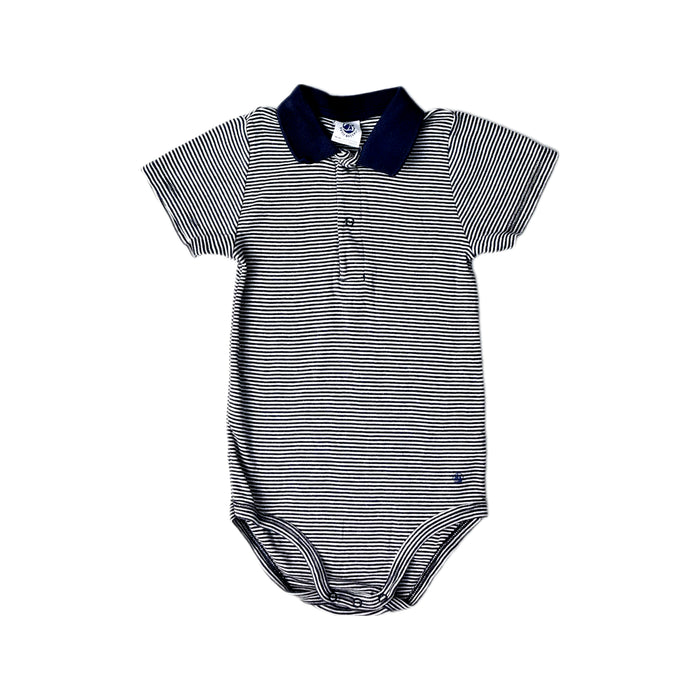A Navy Short Sleeve Bodysuits from Petit Bateau in size 3T for boy. (Front View)
