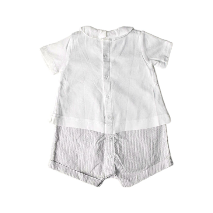 A White Short Sleeve Rompers from Petit Bateau in size 3-6M for boy. (Back View)