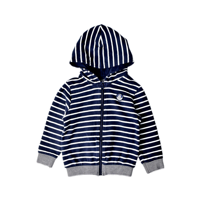 A Navy Zippered Sweatshirts from Petit Bateau in size 2T for boy. (Front View)