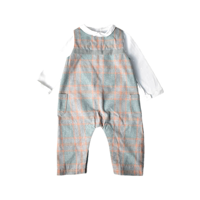 A Grey Long Overalls from Laranjinha in size 6-12M for boy. (Front View)