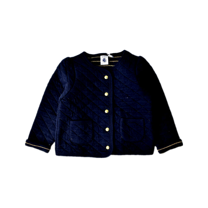 A Navy Cardigans from Petit Bateau in size 2T for girl. (Front View)