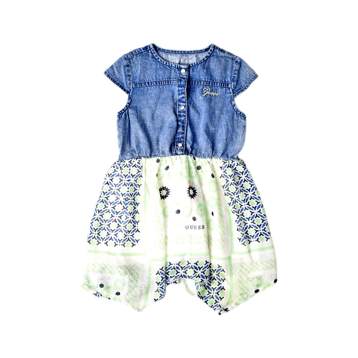 A Blue Short Sleeve Dresses from Guess in size 12-18M for girl. (Front View)
