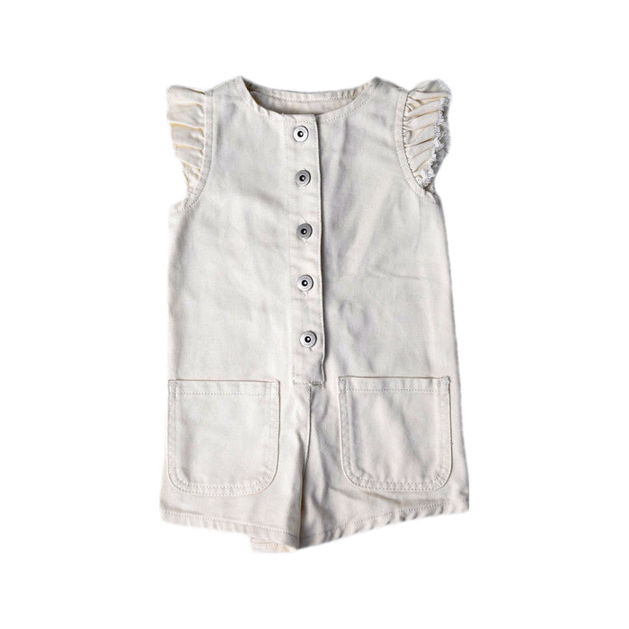 A Ivory Sleeveless Rompers from Seed in size 2T for girl. (Front View)