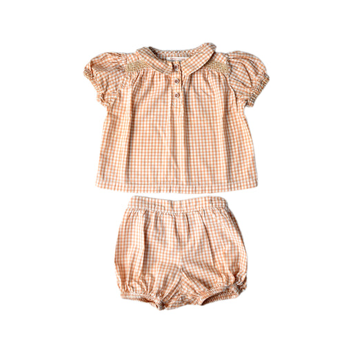 A Peach Shorts Sets from Gingersnaps in size 6-12M for girl. (Front View)