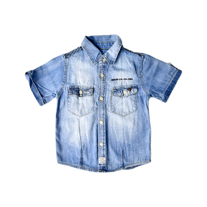 A Blue Short Sleeve Shirts from Guess in size 4T for boy. (Front View)