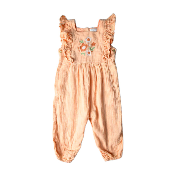 A Peach Sleeveless Jumpsuits from Mori in size 6-12M for girl. (Front View)