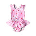 A Pink Swimsuits from Jojo Maman Bébé in size 6-12M for girl. (Front View)