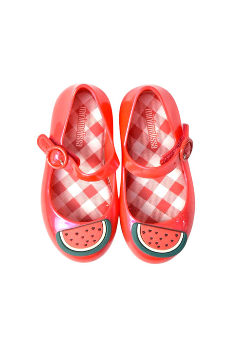 A Red Flats from Mini Melissa in size 18-24M for girl. (Back View)