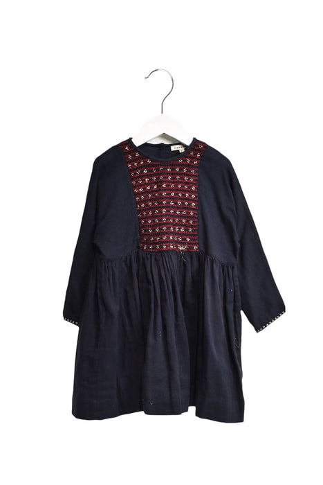 A Navy Long Sleeve Dresses from Caramel in size 6T for girl. (Front View)