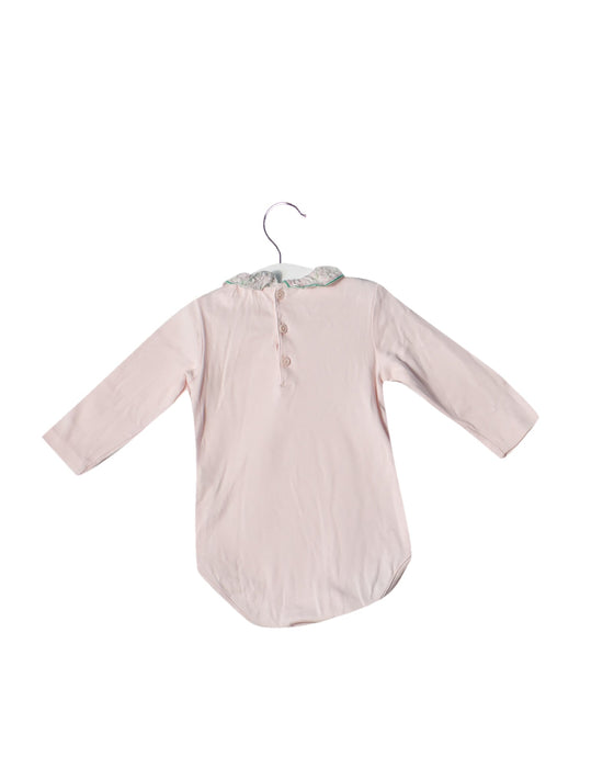 A Pink Long Sleeve Bodysuits from Chateau de Sable in size 6-12M for girl. (Back View)
