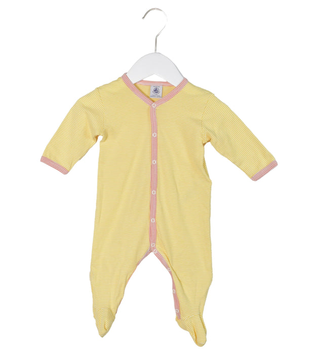 A Yellow Long Sleeve Jumpsuits from Petit Bateau in size 3-6M for neutral. (Front View)