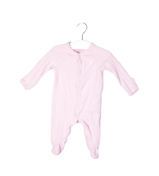 A Pink Long Sleeve Jumpsuits from Ralph Lauren in size 0-3M for girl. (Front View)
