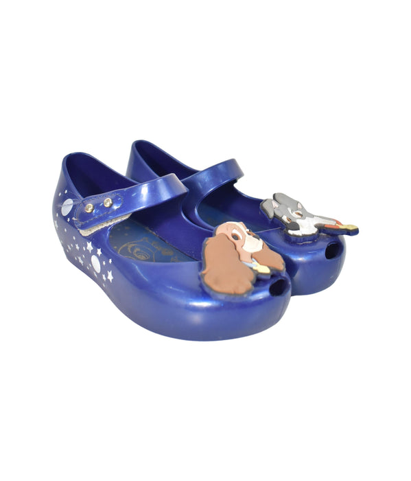 A Blue Flats from Mini Melissa in size 3T for girl. (Back View)