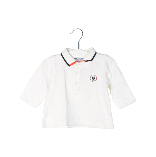 A White Long Sleeve Polos from Jacadi in size 3-6M for boy. (Front View)