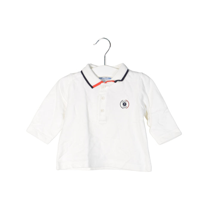 A White Long Sleeve Polos from Jacadi in size 3-6M for boy. (Front View)