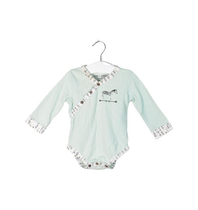 A Teal Long Sleeve Bodysuits from Finn + Emma in size 6-12M for boy. (Front View)