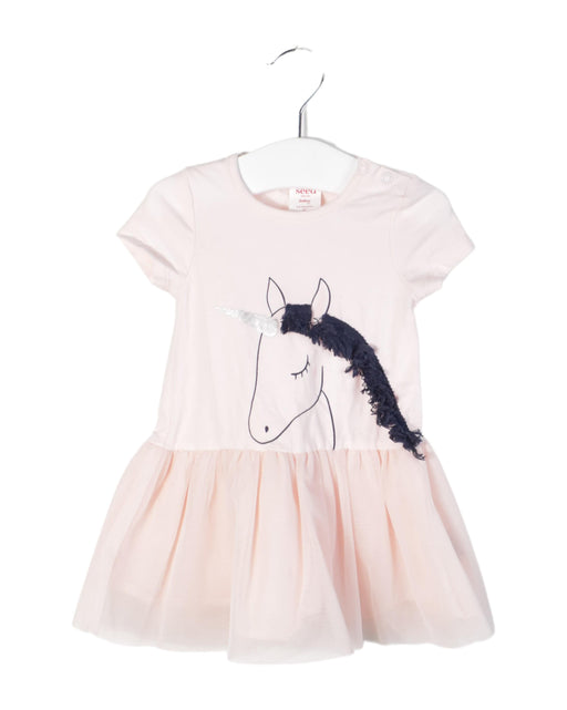 A Pink Short Sleeve Dresses from Seed in size 3-6M for girl. (Front View)