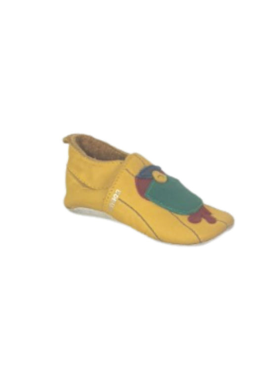 A Yellow Slip Ons from Bobux in size Newborn for neutral. (Front View)
