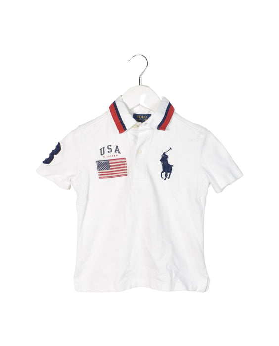A Red Short Sleeve Polos from Polo Ralph Lauren in size 4T for boy. (Front View)