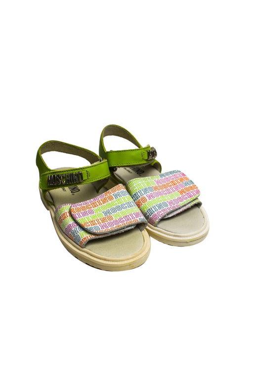 A Green Sandals from Moschino in size 4T for girl. (Front View)