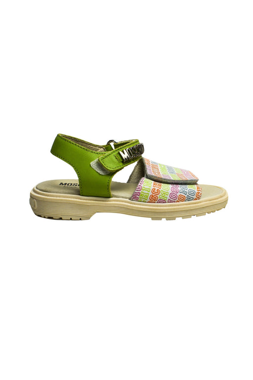 A Green Sandals from Moschino in size 4T for girl. (Front View)