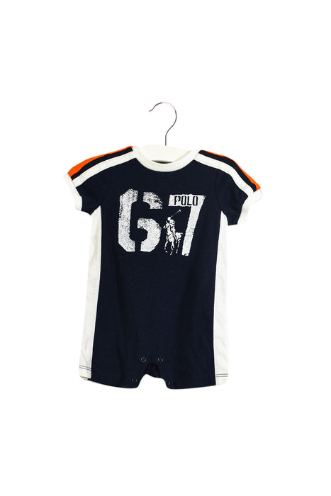 A Navy Short Sleeve Rompers from Ralph Lauren in size 0-3M for boy. (Front View)