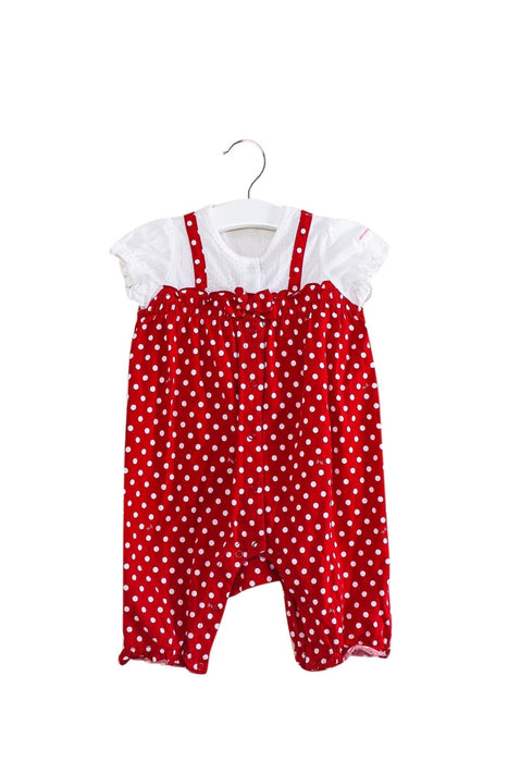 A Red Short Sleeve Jumpsuits from Miki House in size 3-6M for girl. (Front View)