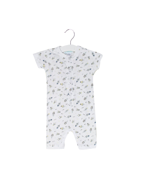 A White Short Sleeve Rompers from Feather Baby in size 3-6M for boy. (Front View)