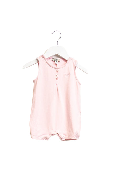 A Pink Sleeveless Rompers from Armani in size 3-6M for girl. (Front View)