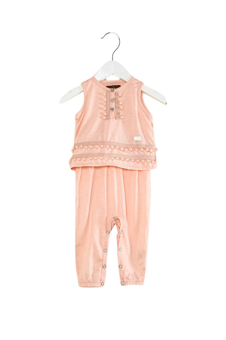 A Pink Sleeveless Jumpsuits from 7 For All Mankind in size 6-12M for girl. (Front View)