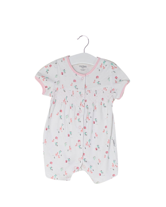 A White Short Sleeve Rompers from Mides in size 0-3M for girl. (Back View)