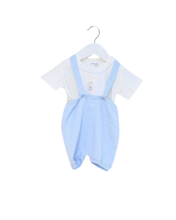 A Blue Short Sleeve Rompers from Mayoral in size 6-12M for boy. (Front View)