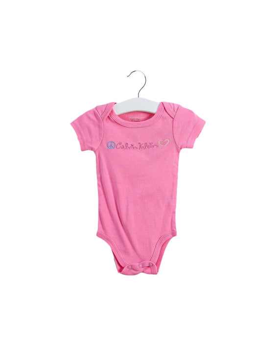 A Pink Short Sleeve Bodysuits from Calvin Klein in size 3-6M for girl. (Front View)
