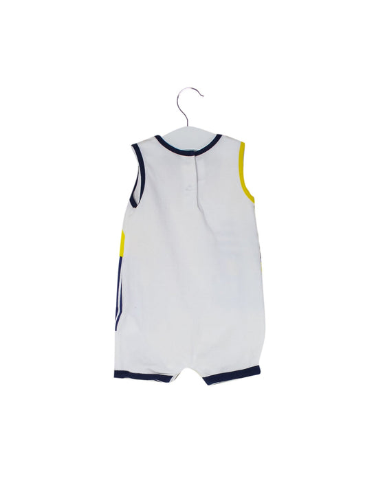A White Sleeveless Rompers from Mayoral in size 3-6M for boy. (Back View)