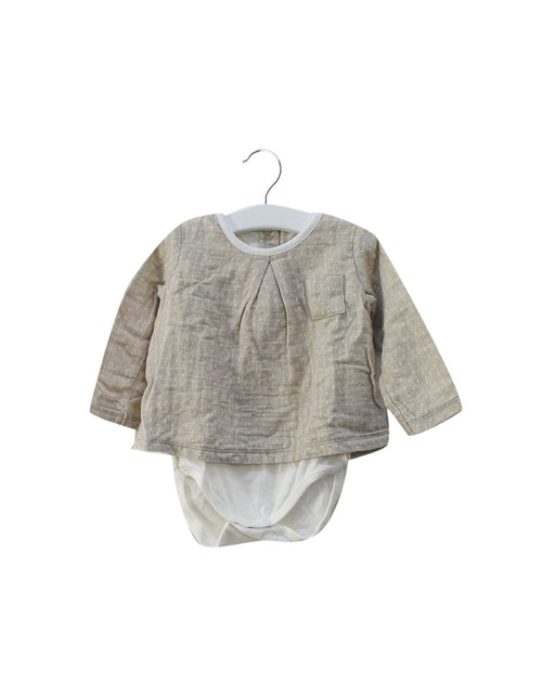 A Taupe Long Sleeve Bodysuits from Petit Bateau in size 6-12M for girl. (Front View)