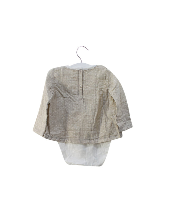 A Taupe Long Sleeve Bodysuits from Petit Bateau in size 6-12M for girl. (Back View)