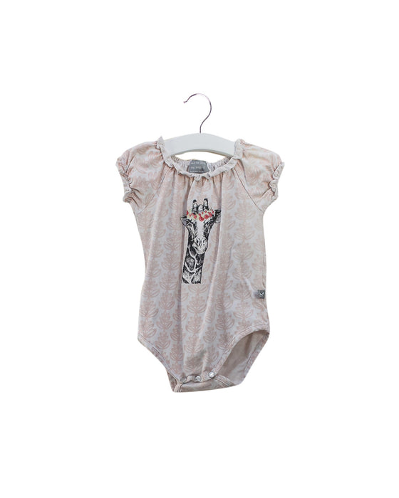 A Pink Short Sleeve Bodysuits from and the little dog laughed in size 6-12M for girl. (Front View)