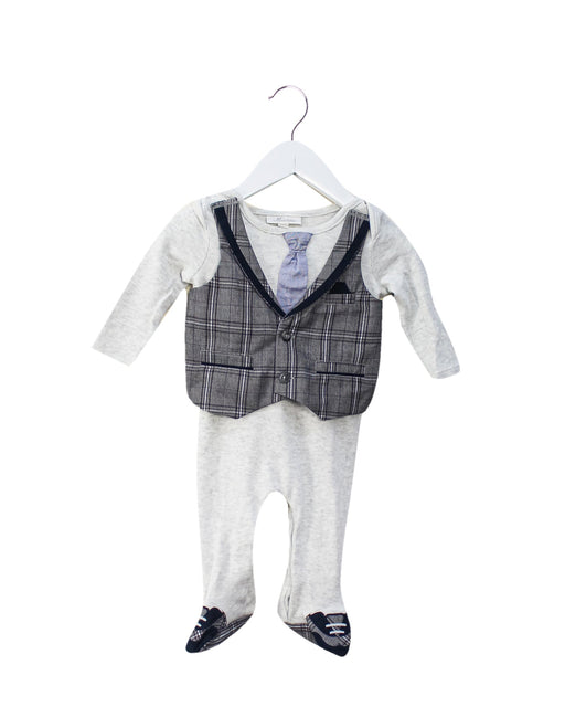 A Grey Long Sleeve Jumpsuits from Miniclasix in size 0-3M for boy. (Front View)