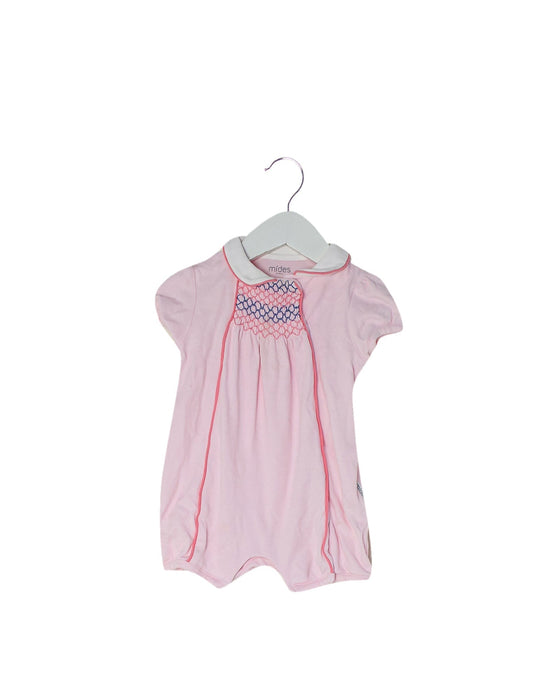A Pink Short Sleeve Rompers from Mides in size 3-6M for girl. (Front View)