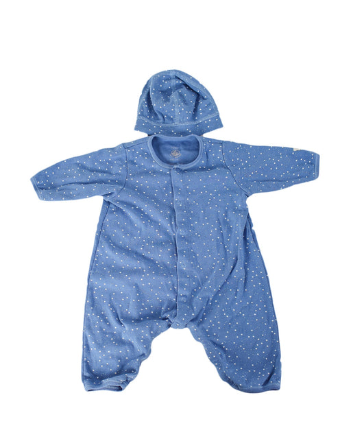 A Blue Long Sleeve Jumpsuits from Petit Bateau in size 0-3M for boy. (Front View)