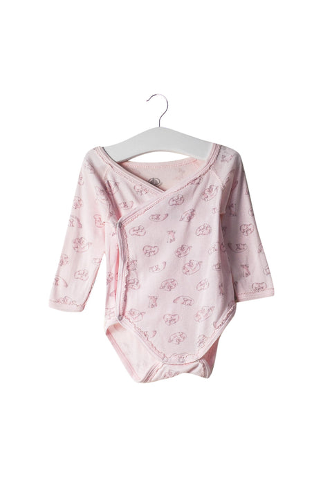 A Pink Long Sleeve Bodysuits from Petit Bateau in size 3-6M for girl. (Front View)