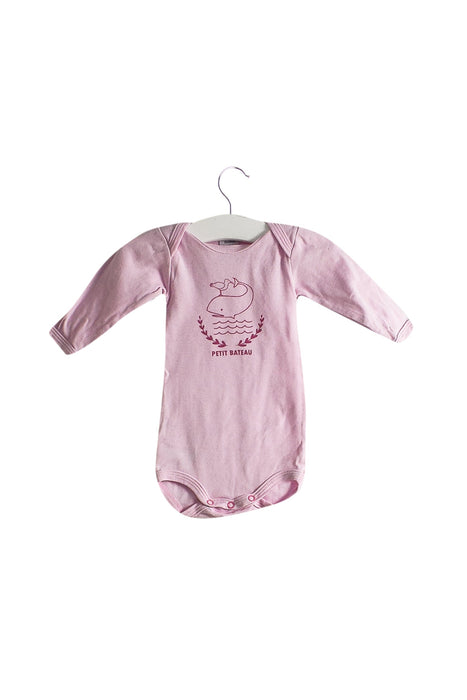 A Pink Long Sleeve Bodysuits from Petit Bateau in size 0-3M for girl. (Front View)