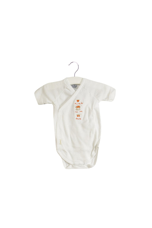 A White Short Sleeve Bodysuits from Cambrass in size 0-3M for neutral. (Front View)