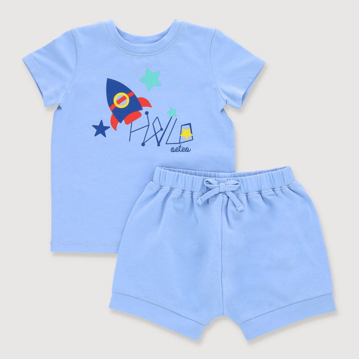 Little Explorer Baby Boy T-Shirt & Harem Shorts Set (Blue)