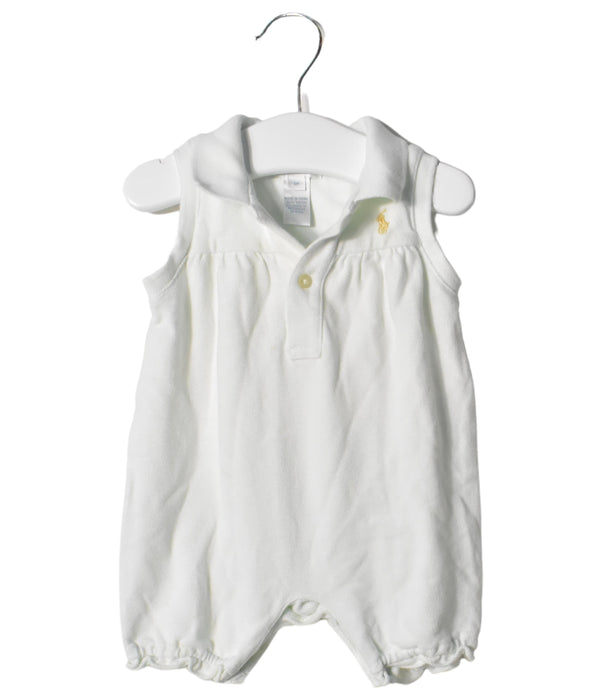 A White Rompers from Ralph Lauren in size 6-12M for neutral. (Front View)