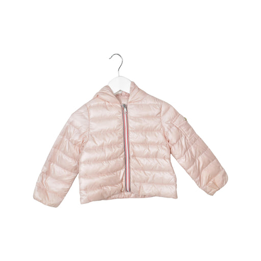 A Pink Puffer/Quilted Jackets from Moncler in size 18-24M for girl. (Front View)