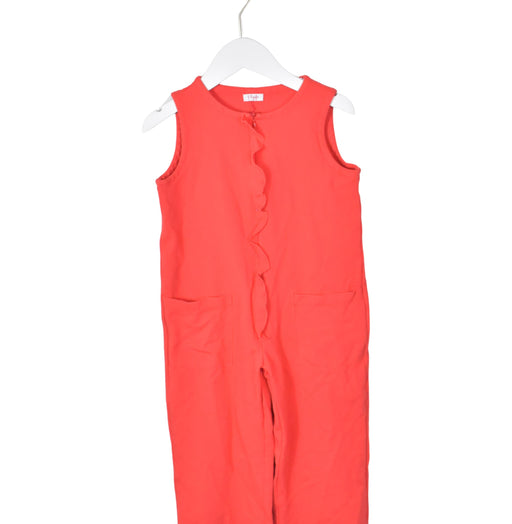 A Red Sleeveless Jumpsuits from Il Gufo in size 6T for girl. (Front View)