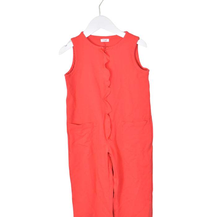 A Red Sleeveless Jumpsuits from Il Gufo in size 6T for girl. (Front View)